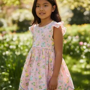 Love and Grow Pink and Yellow Hoppy Easter Floral Dress-Size 10